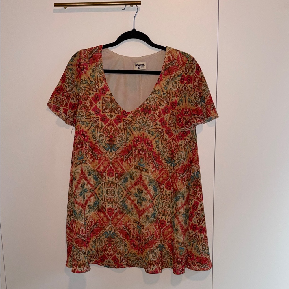 Show Me Your MuMu Multicolor Patterned Short Sleeve Dress
